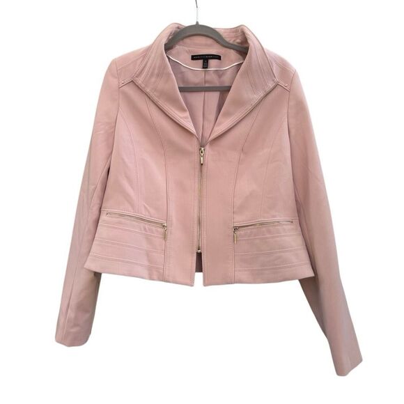 White House Black Market Women's Pink Knit Moto Blazer Jacket Size 12 - Picture 4 of 8